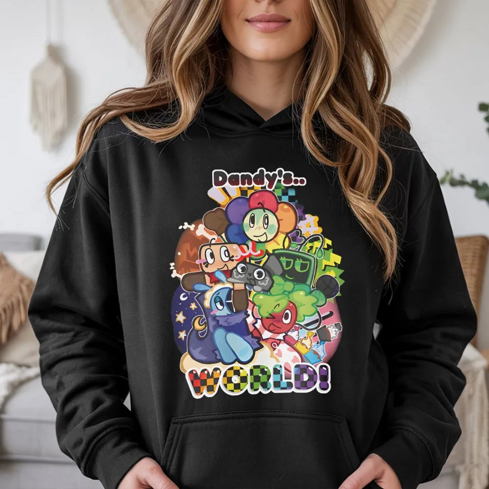 Dandy's World Gaming Hoodie | Colorful Cartoon Character Art | Premium Cotton Blend | Gamer Gift for Fans