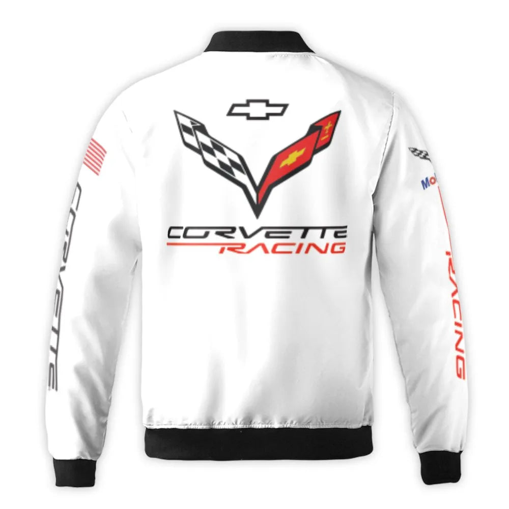 Corvette Racing Bomber Jacket | Chevrolet Logo Graphic Coat | Premium Nylon & Quilted Streetwear | Unisex Sports Car Fan Gift