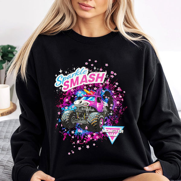 Sparkle Smash Unicorn Sweatshirt | Retro Monster Truck Graphic | Cotton Blend Premium Crewneck | Fun Birthday Gift for Girls 