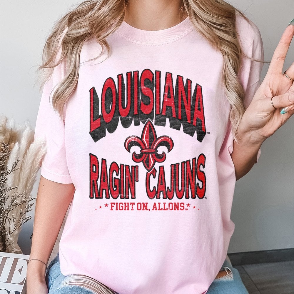 Louisiana Ragin' Cajuns T-Shirt | Vintage Distressed Fleur-De-Lis Graphic | 100% Cotton Premium Apparel | Gift for UL Fans & 