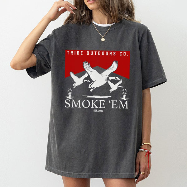 Duck Hunting T-Shirt | Smoke Em Waterfowl Graphic Tee | Premium 100% Cotton Shirt | Gift for Hunters and Outdoorsmen