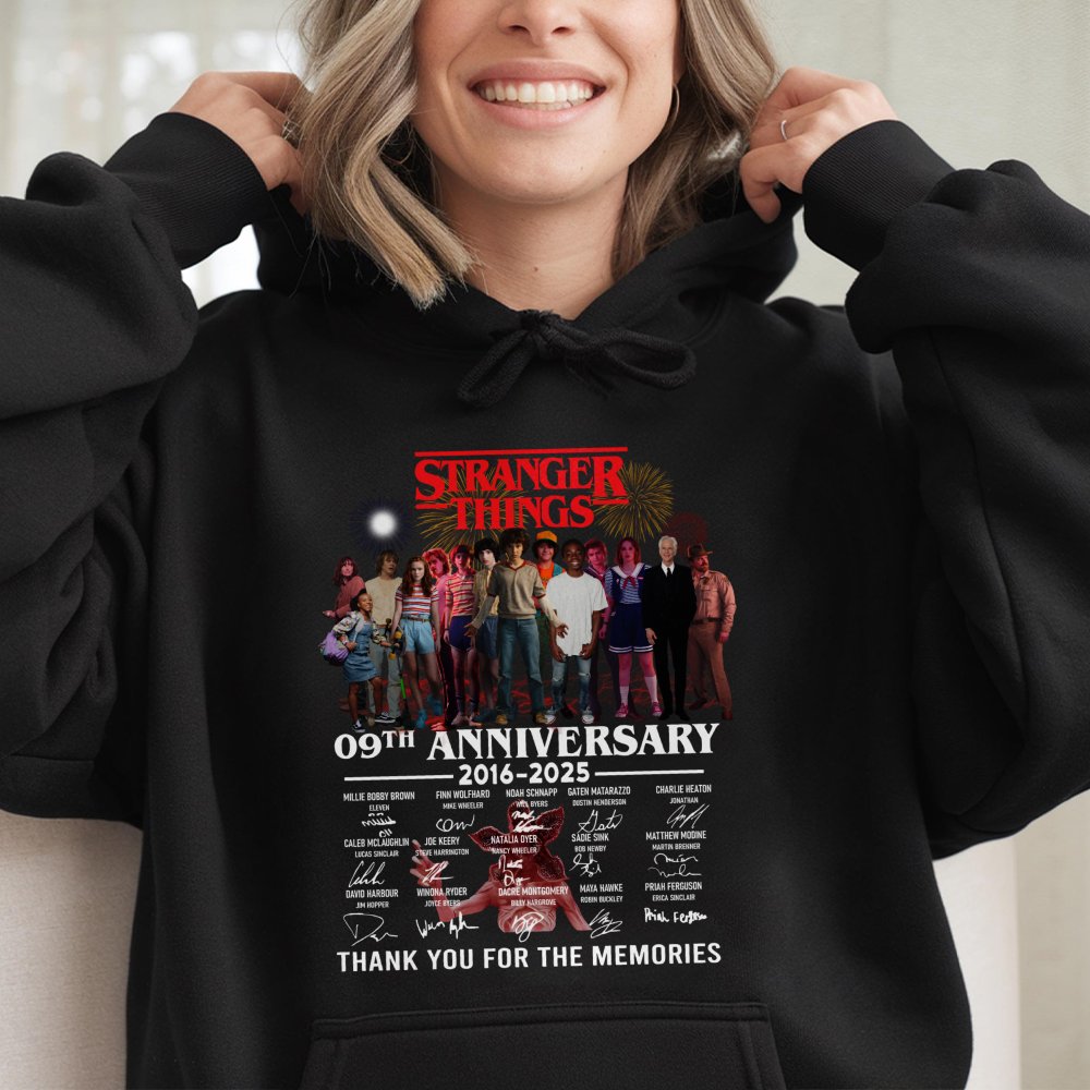 Stranger Sci-Fi Series Hoodie | 9th Anniversary Cast Tribute Graphic | Premium Cotton Blend | Unisex Fan Gift for Adults