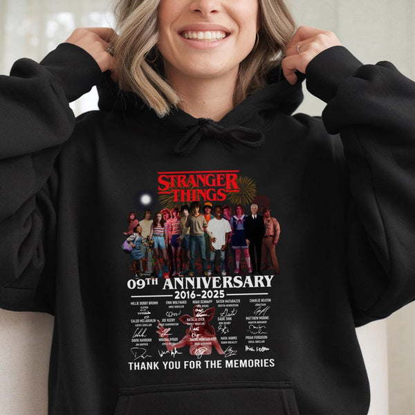 Stranger Sci-Fi Series Hoodie | 9th Anniversary Cast Tribute Graphic | Premium Cotton Blend | Unisex Fan Gift for Adults