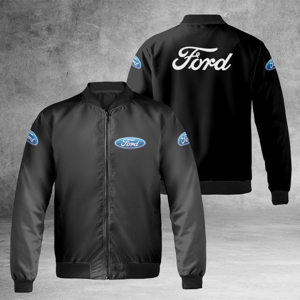 Ford Logo Bomber Jacket | Classic Blue Oval Car Enthusiast Streetwear | Durable Nylon Windproof Outerwear | Premium Gift for 