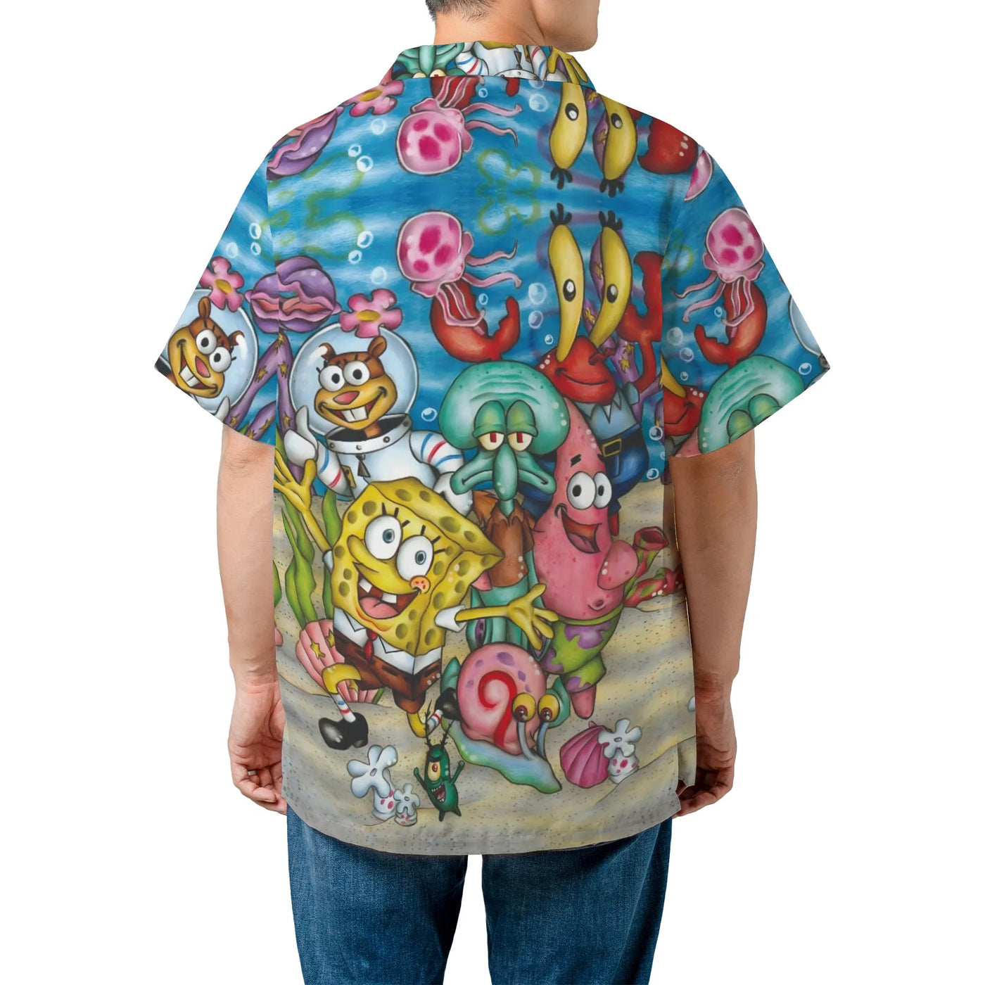 Bikini Bottom Friends Hawaiian Shirt | Full Cast Underwater Print | Lightweight Polyester | Collector's Gift for 90s Kids