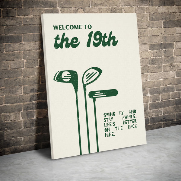 Welcome To The 19th Golf Canvas Wall Art | Mid-Century Modern Sport Print | Premium Gallery-Wrapped Decor | Unique Gift For G