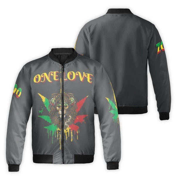 Rasta Lion Bomber Jacket | One Love Graphic Streetwear | Durable Nylon Unisex Outerwear | Premium Jamaican Reggae Inspired Gi