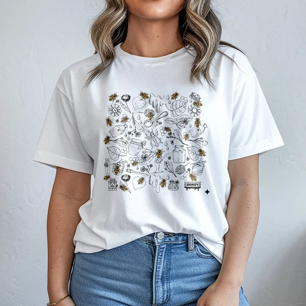 Botanical Bee Sweatshirt | Vintage Honeycomb Doodle Print | Soft Cotton Blend Pullover | Gift for Nature Lover