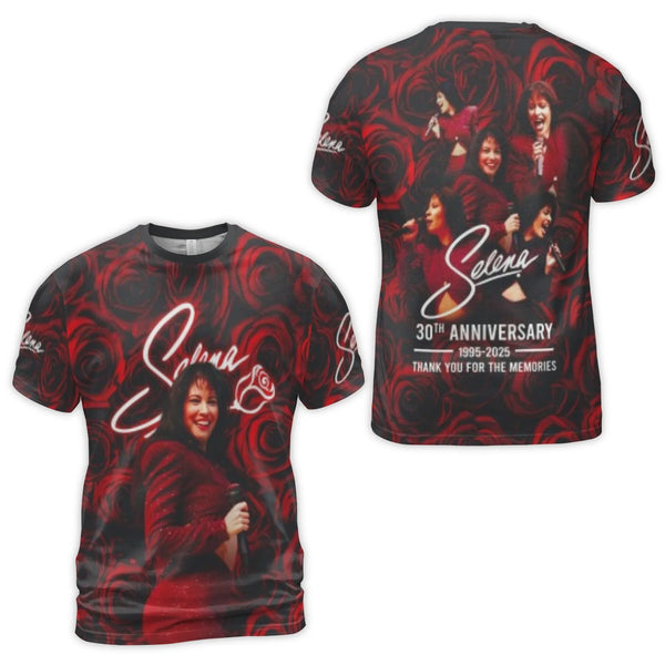 Selena 30th Anniversary 3D T-Shirt | Red Rose Floral All-Over Print | Premium Jersey Fabric | Iconic Tejano Music Gift for Fa