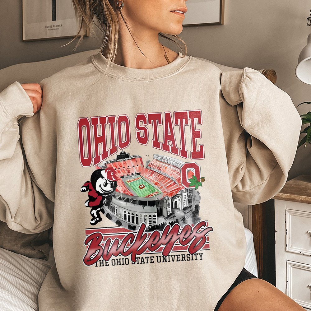 Ohio State Football Sweatshirt | Vintage Stadium Graphic Print | Premium Cotton Blend Unisex Pullover | Game Day College Spor
