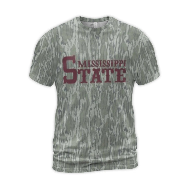 Mississippi State Camouflage T-Shirt | 3D All-Over Print Graphic Tee | Premium Polyester Spandex Blend | Fan Apparel Gift for
