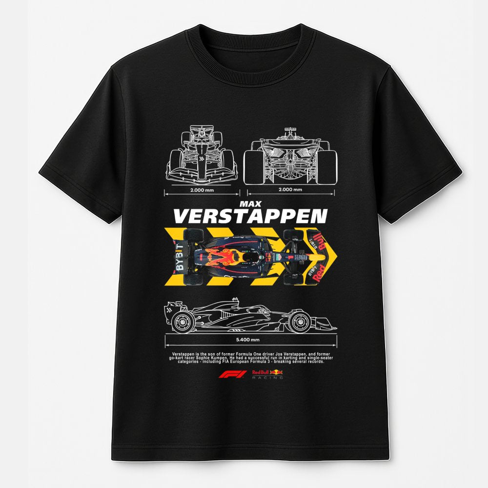Max Verstappen F1 T-Shirt | Technical Race Car Blueprint Graphic | Premium 100% Cotton | Motorsport Fan Gift for Men and Wome