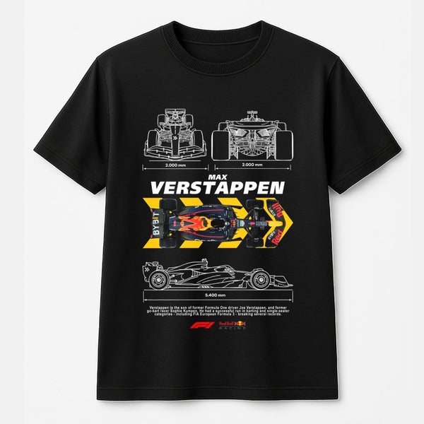 Max Verstappen F1 T-Shirt | Technical Race Car Blueprint Graphic | Premium 100% Cotton | Motorsport Fan Gift for Men and Wome