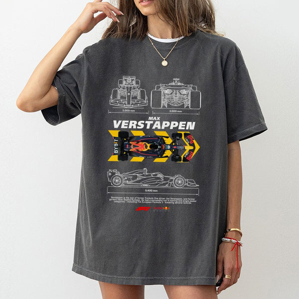 Max Verstappen F1 T-Shirt | Technical Race Car Blueprint Graphic | Premium 100% Cotton | Motorsport Fan Gift for Men and Wome