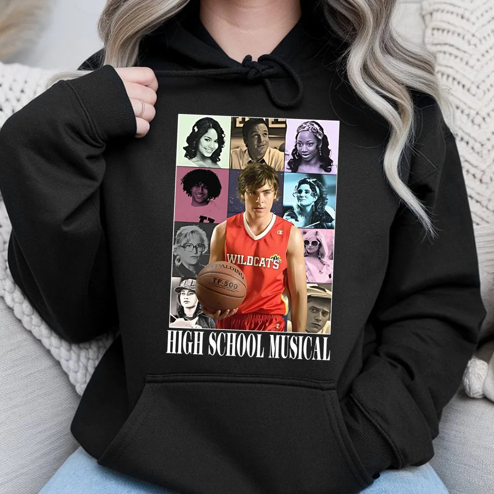High School Musical Hoodie | Troy Bolton Collage Graphic Print | Premium Cotton Blend Pullover | Nostalgic 2000s Movie Fan Gi