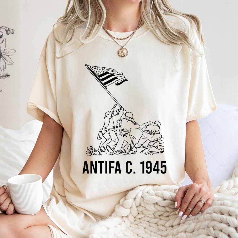 Antifa T-Shirt 1945 | WWII Historical Graphic Tee | 100% Cotton Premium Quality | Anti-Fascist Protest Liberty Gift For Activ