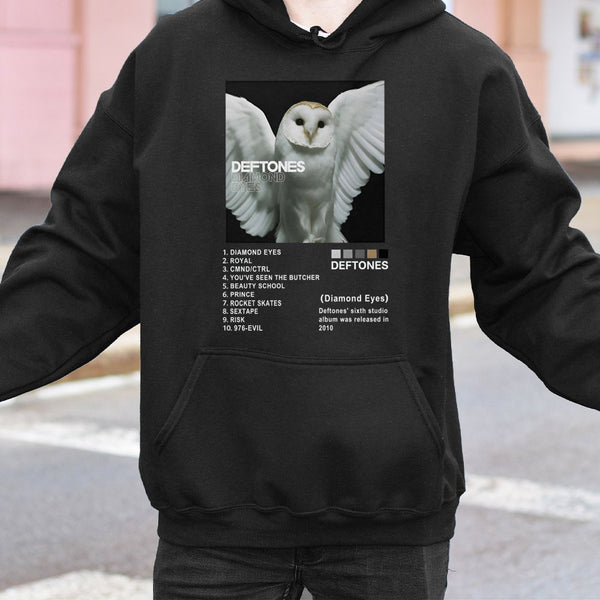 Deftones Diamond Eyes Album Hoodie | Tracklist Graphic Sweatshirt | Cotton-Polyester Premium Blend | Rock Music Fan Gift Unis