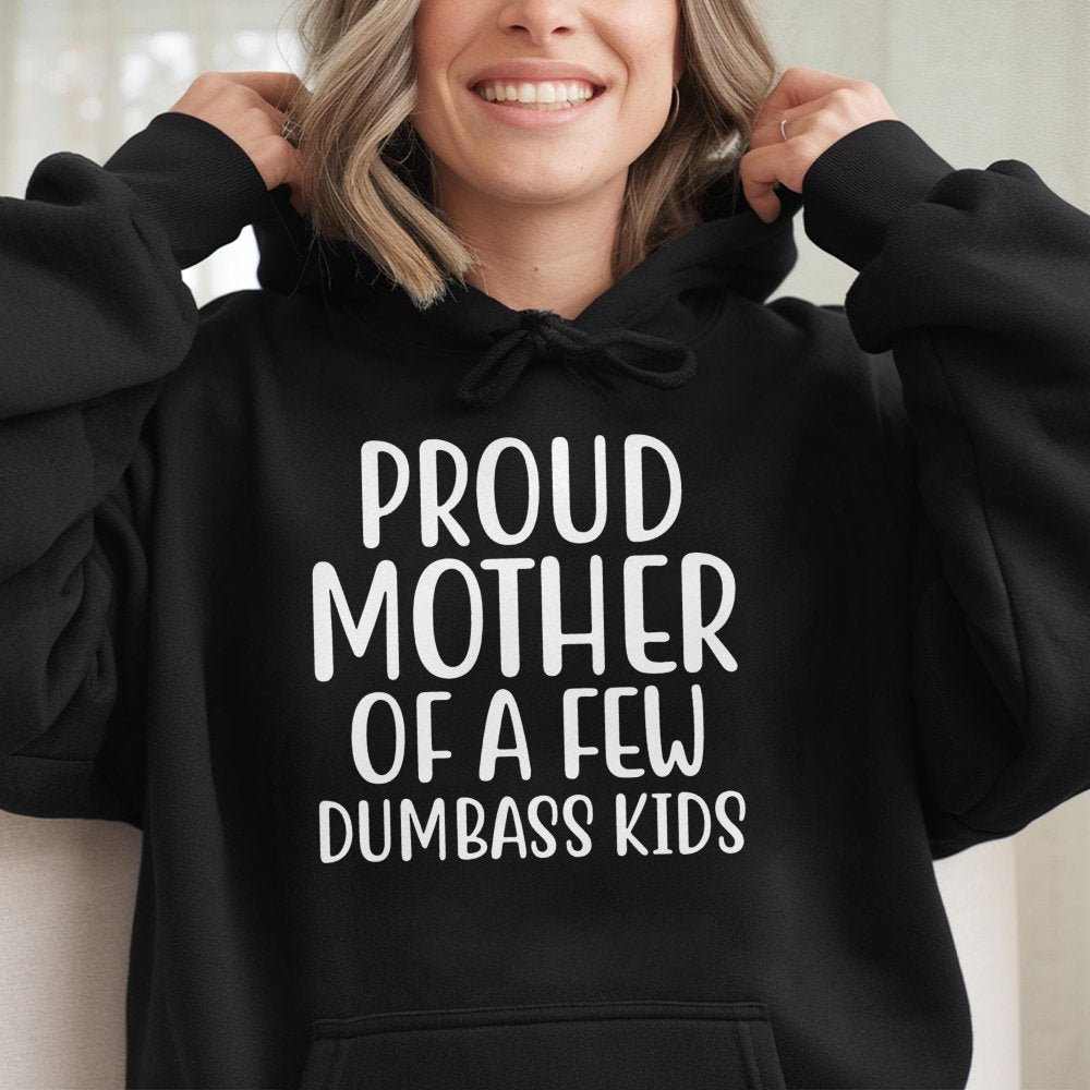 Proud Mother Of A Few Dumbass Kids Hoodie | Funny Sarcastic Mom Quote | Premium Cotton Blend Sweatshirt | Unique Gift For Mom