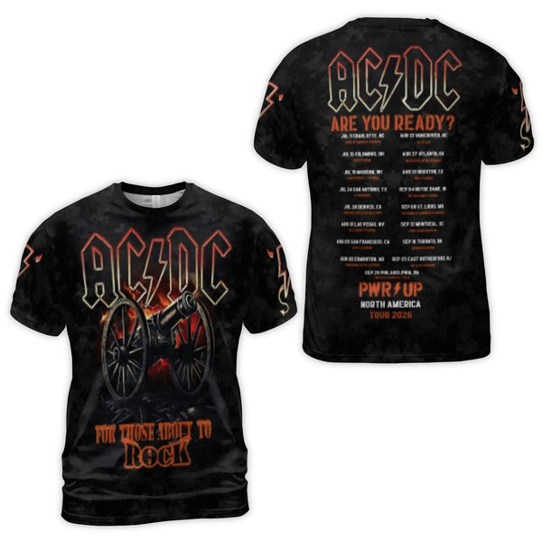 AC/DC 3D T-Shirt | For Those About To Rock Tour Graphic | Premium Polyester Blend | Rock Music Fan Gift Apparel