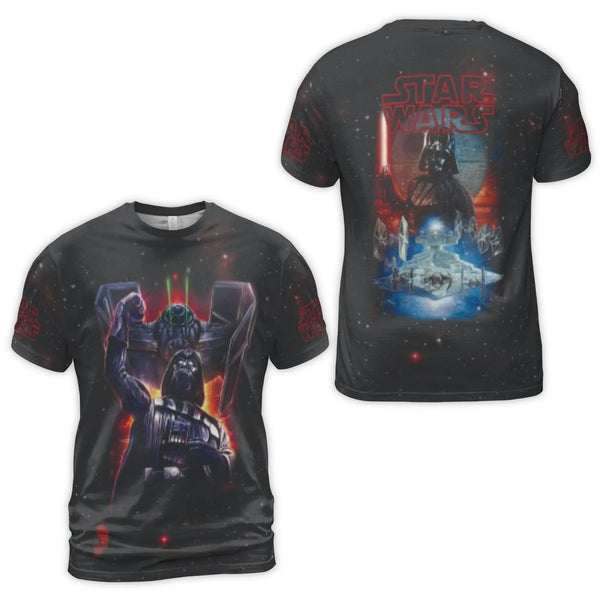 Star Wars Darth Vader T-Shirt | Galactic Empire All-Over 3D Graphic Print | Premium Polyester Spandex Jersey | Sci-Fi Fan Bir