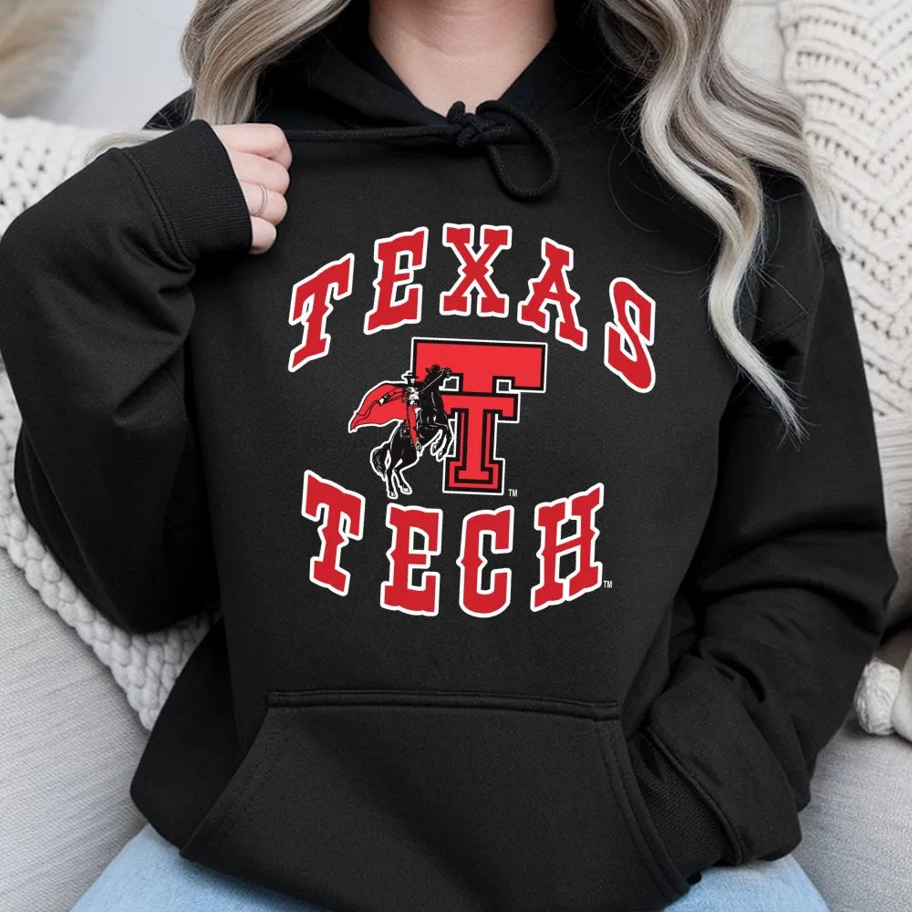 Texas Tech Hoodie | Retro Raiders Mascot Graphic | Soft Cotton-Poly Premium Blend | Gift For College Sports Fans & Students