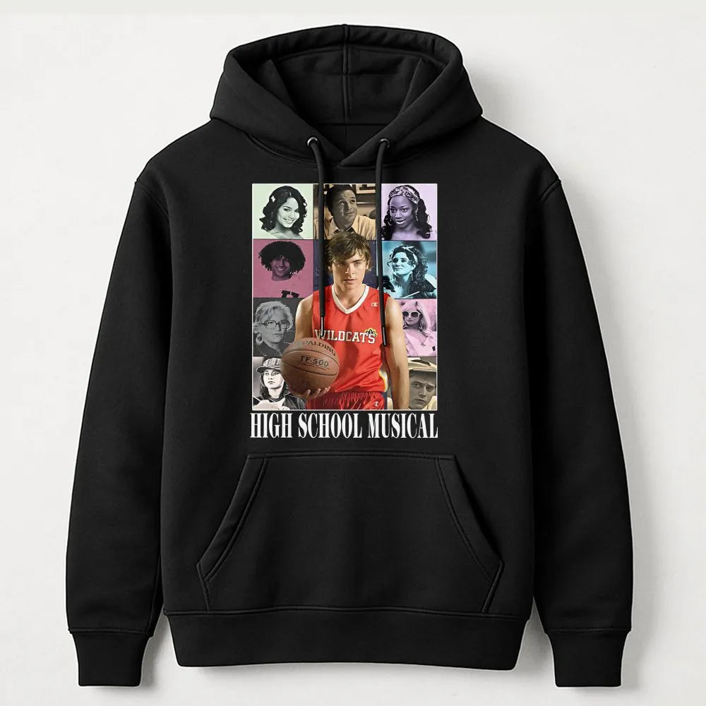 High School Musical Hoodie | Troy Bolton Collage Graphic Print | Premium Cotton Blend Pullover | Nostalgic 2000s Movie Fan Gi