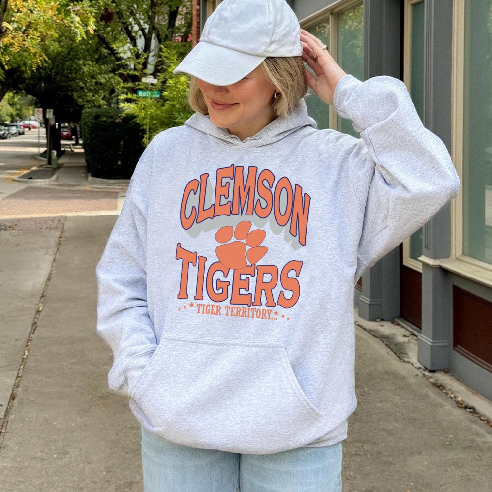 Clemson Tigers Hoodie | Retro Tiger Territory Paw Print Graphic | Premium Cotton Blend Sweatshirt | Gift for College Students
