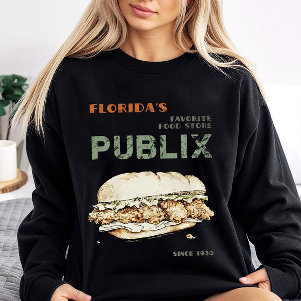 Pub Sub Sweatshirt | Vintage Style Chicken Tender Sub Graphic | Premium Cotton Blend Crewneck | Florida Grocery Store Apparel
