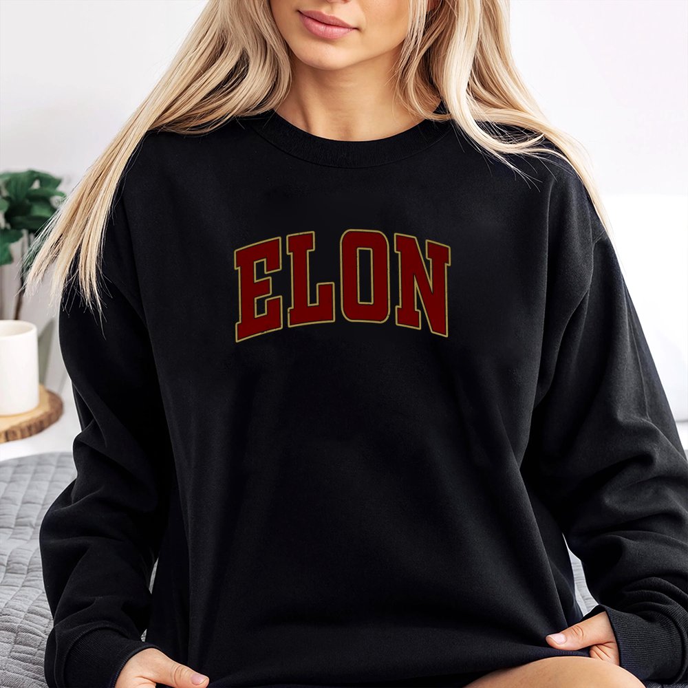 Elon University Sweatshirt | Collegiate Varsity Arch Font | Premium Cotton-Blend Fleece | Unisex College Crewneck Gift for St