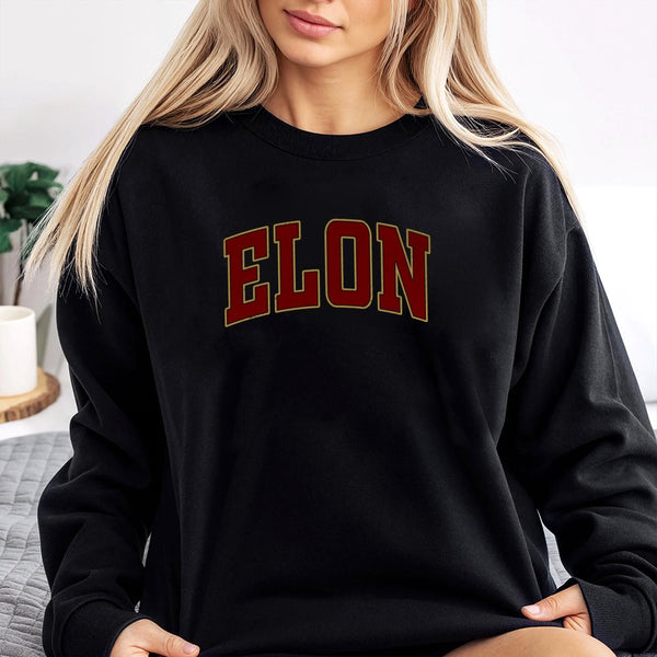 Elon University Sweatshirt | Collegiate Varsity Arch Font | Premium Cotton-Blend Fleece | Unisex College Crewneck Gift for St