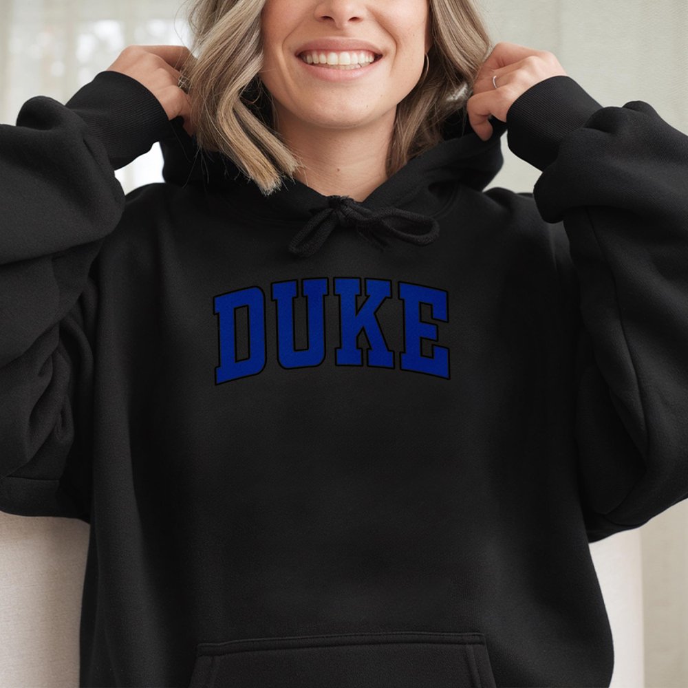 Duke Collegiate Hoodie | Vintage Varsity Lettering Design | Premium Cotton-Blend Fleece | Unisex College Style Gift for Stude
