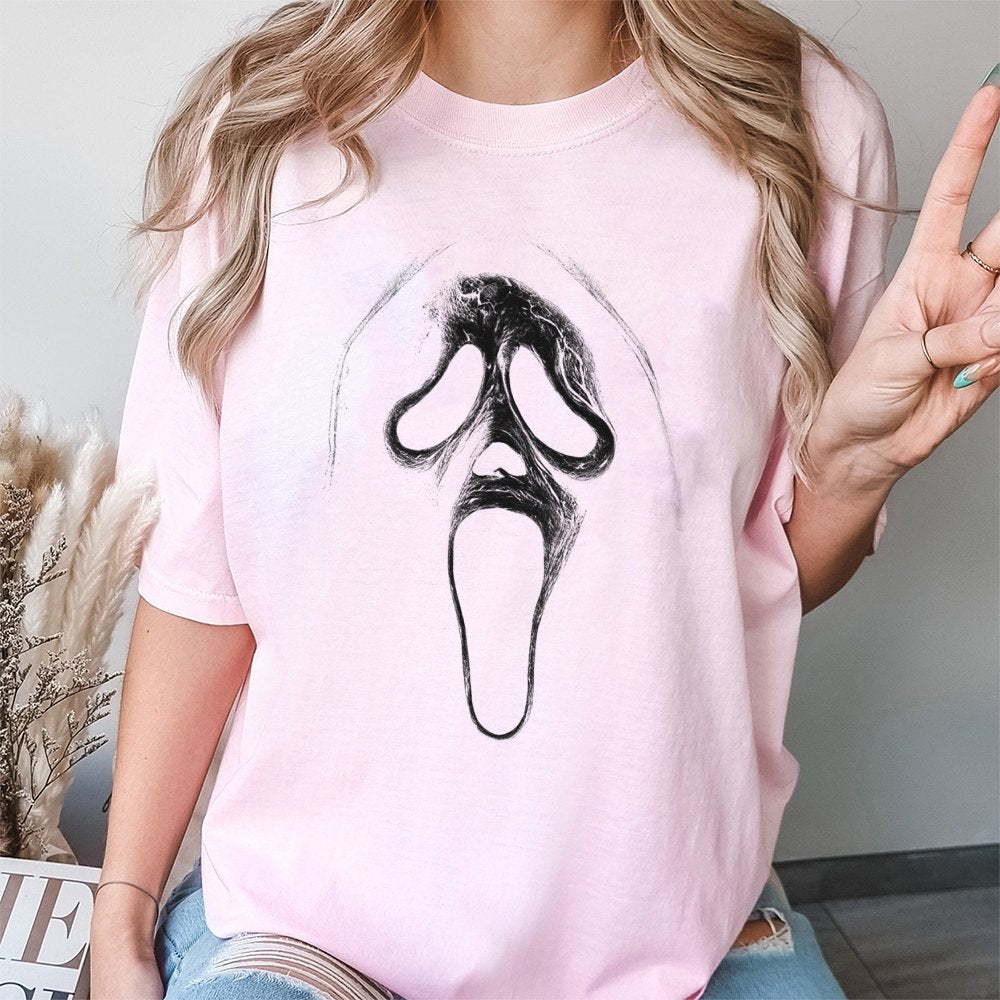 Ghostface Graphic T-Shirt | Horror Movie Slasher Design | 100% Cotton Premium Tee | Unisex Apparel for Fans and Halloween Cos