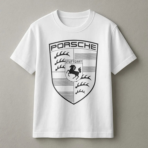 German Sports Car Logo T-Shirt | Stuttgart Crest Graphic Tee | Premium 100% Cotton | Gift for Car Enthusiasts and Collectors
