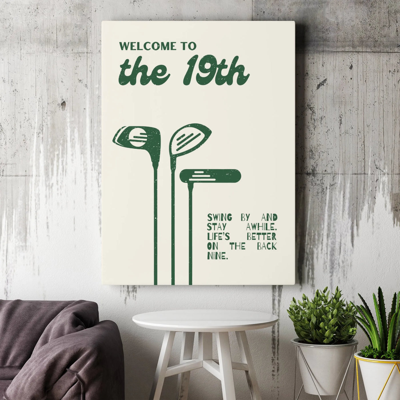 Welcome To The 19th Golf Canvas Wall Art | Mid-Century Modern Sport Print | Premium Gallery-Wrapped Decor | Unique Gift For G