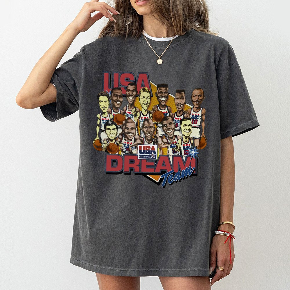 1992 Dream Team Basketball T-Shirt | Retro USA Caricature Graphic | Premium Cotton Unisex Tee | Gift for Sports Fans and Bask