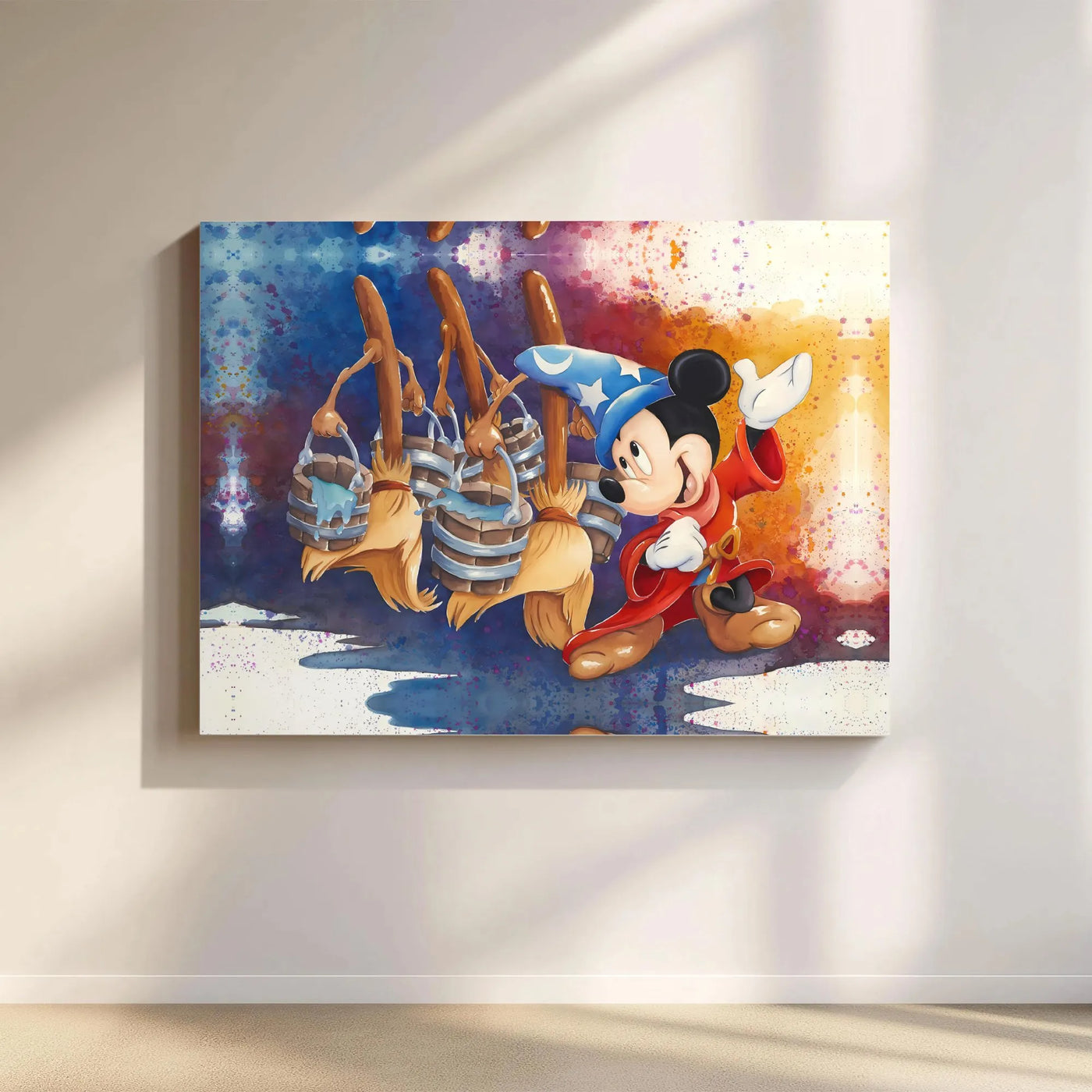 Sorcerer Mouse Wall Art | Enchanted Brooms Watercolor Print | Premium Gallery Wrapped Canvas | Magical Disney Decor for Fans