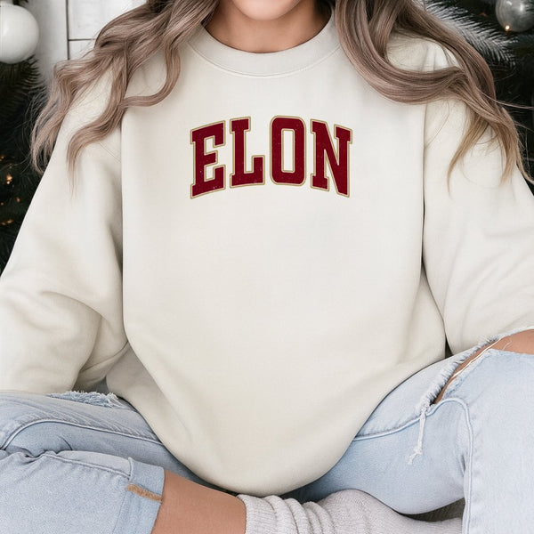Elon University Sweatshirt | Collegiate Varsity Arch Font | Premium Cotton-Blend Fleece | Unisex College Crewneck Gift for St