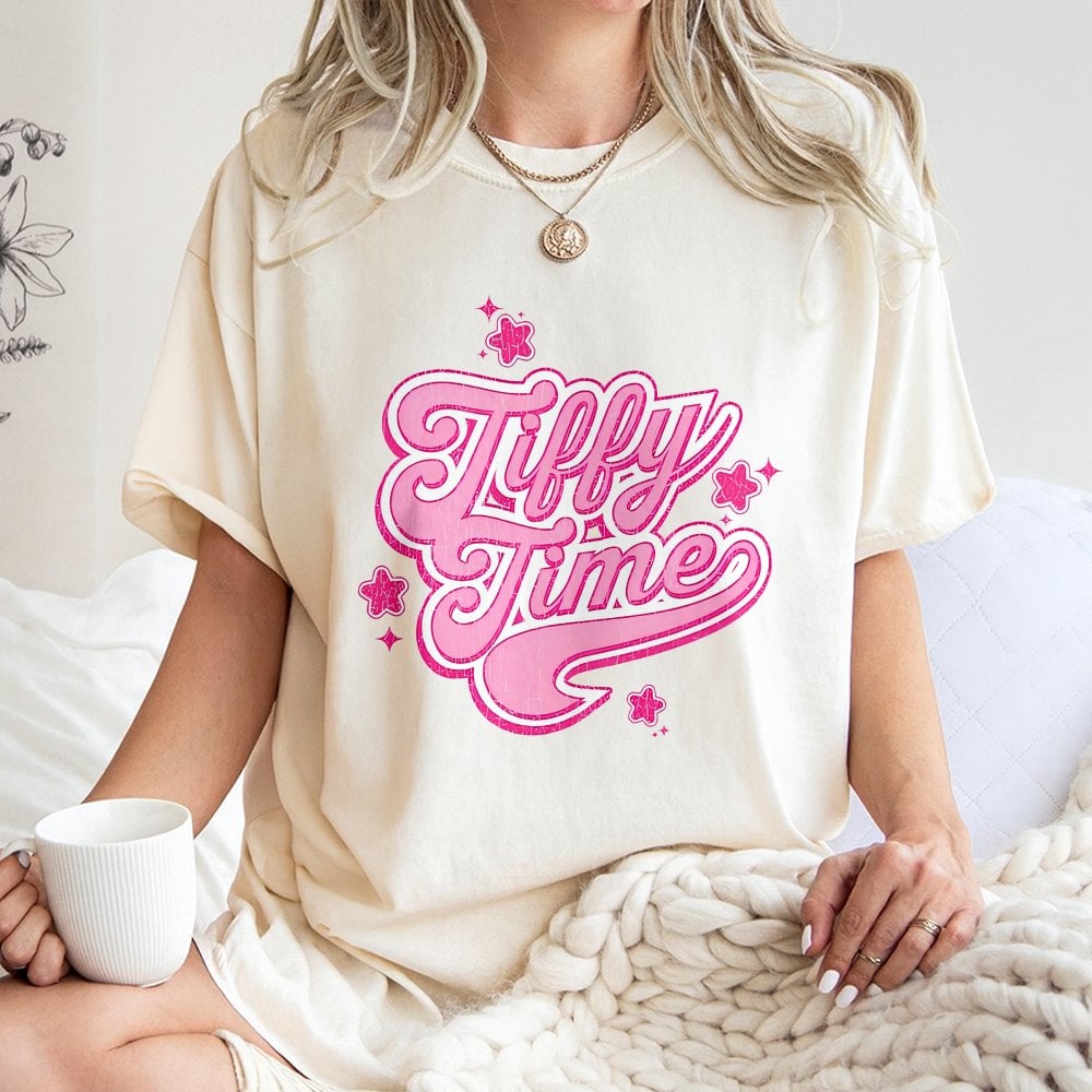 Tiffy Time Graphic T-Shirt | Retro Y2K Pink Stars Design | 100% Cotton Premium Tee | Trendy Streetwear Gift for Wrestling Fan