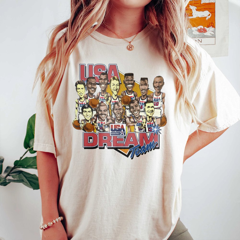 1992 Dream Team Basketball T-Shirt | Retro USA Caricature Graphic | Premium Cotton Unisex Tee | Gift for Sports Fans and Bask