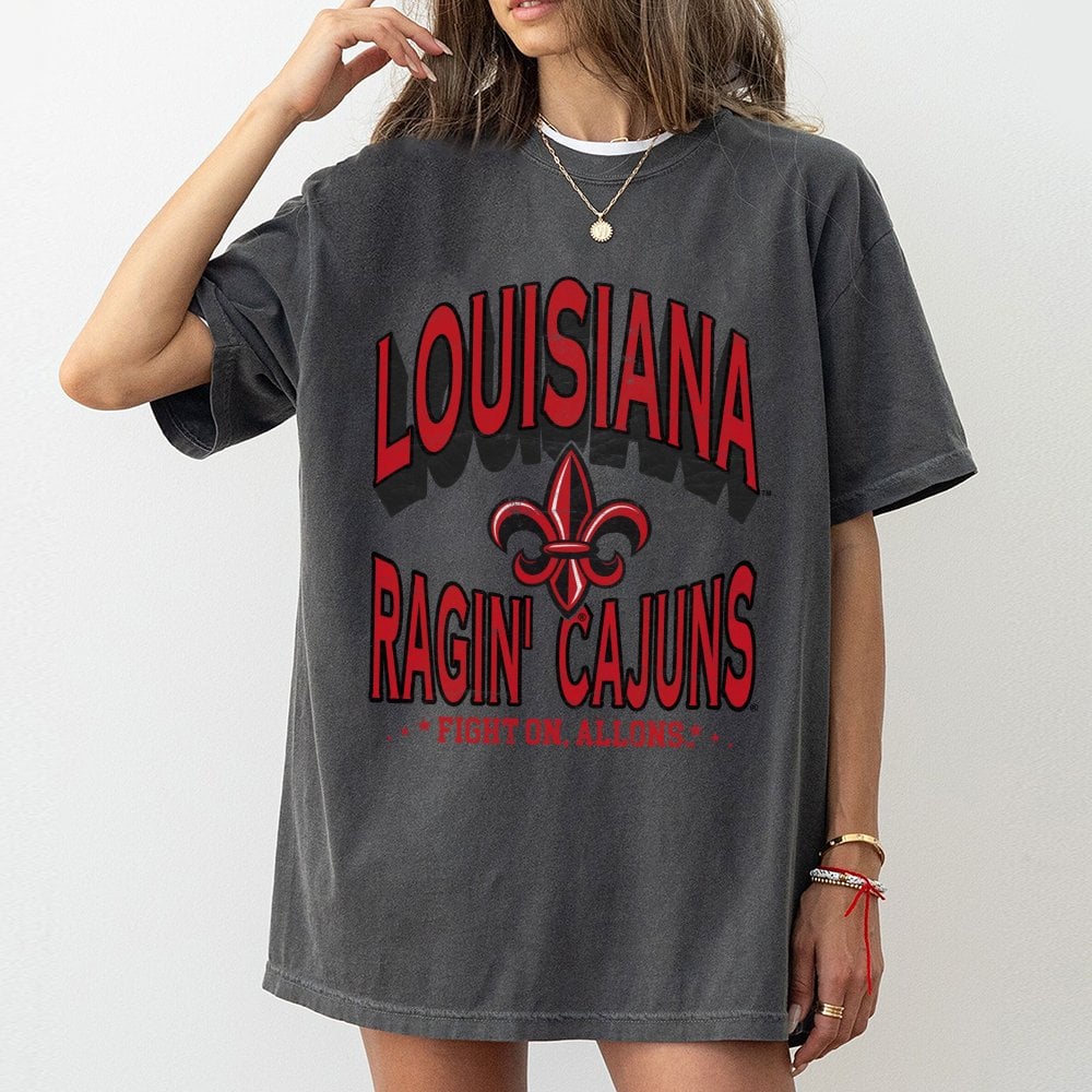Louisiana Ragin' Cajuns T-Shirt | Vintage Distressed Fleur-De-Lis Graphic | 100% Cotton Premium Apparel | Gift for UL Fans & 