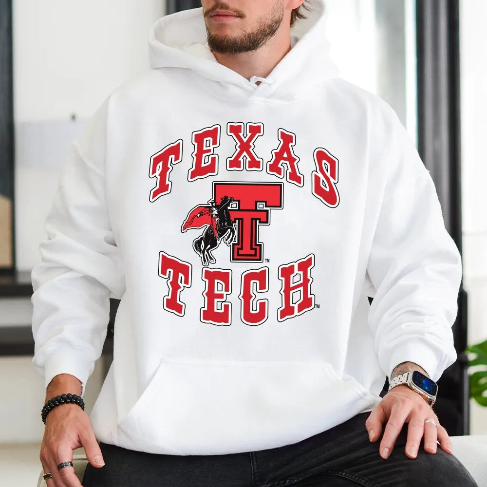 Texas Tech Hoodie | Retro Raiders Mascot Graphic | Soft Cotton-Poly Premium Blend | Gift For College Sports Fans & Students