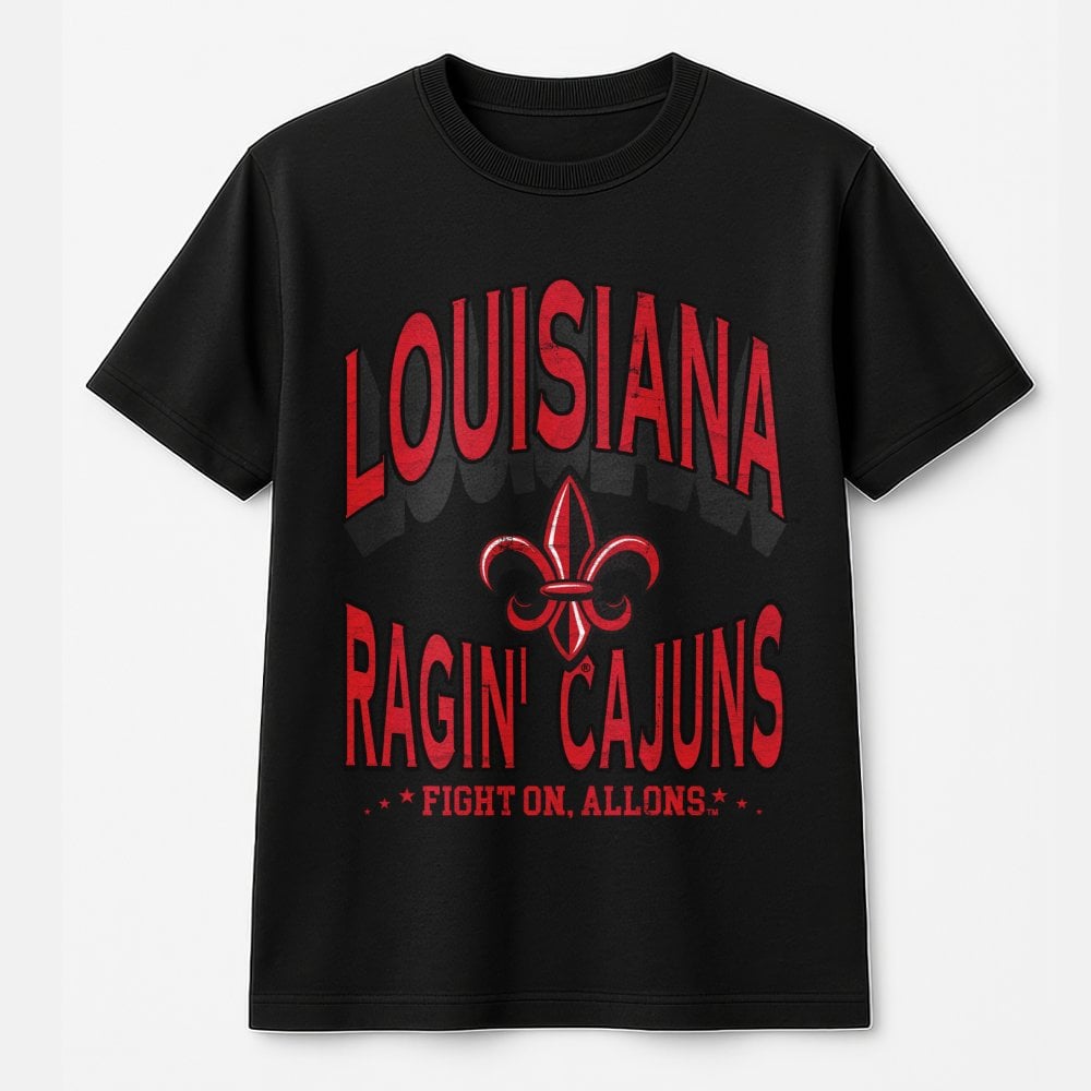 Louisiana Ragin' Cajuns T-Shirt | Vintage Distressed Fleur-De-Lis Graphic | 100% Cotton Premium Apparel | Gift for UL Fans & 