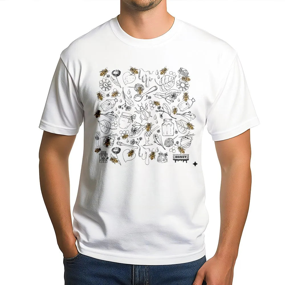 Botanical Bee Sweatshirt | Vintage Honeycomb Doodle Print | Soft Cotton Blend Pullover | Gift for Nature Lover
