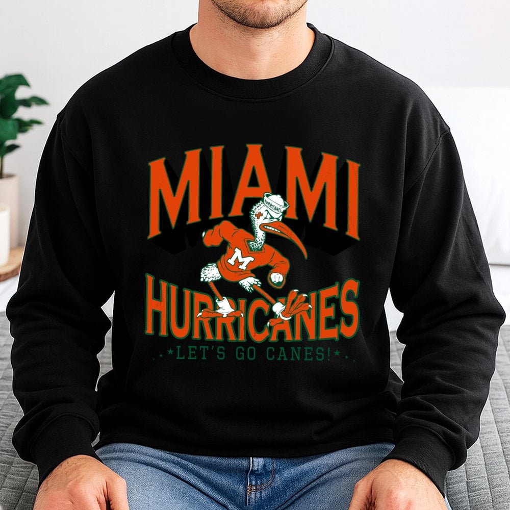 Miami Hurricanes Sweatshirt | Vintage Mascot Graphic Print | Cotton Blend Crewneck | Unisex College Game Day Fan Apparel Gift