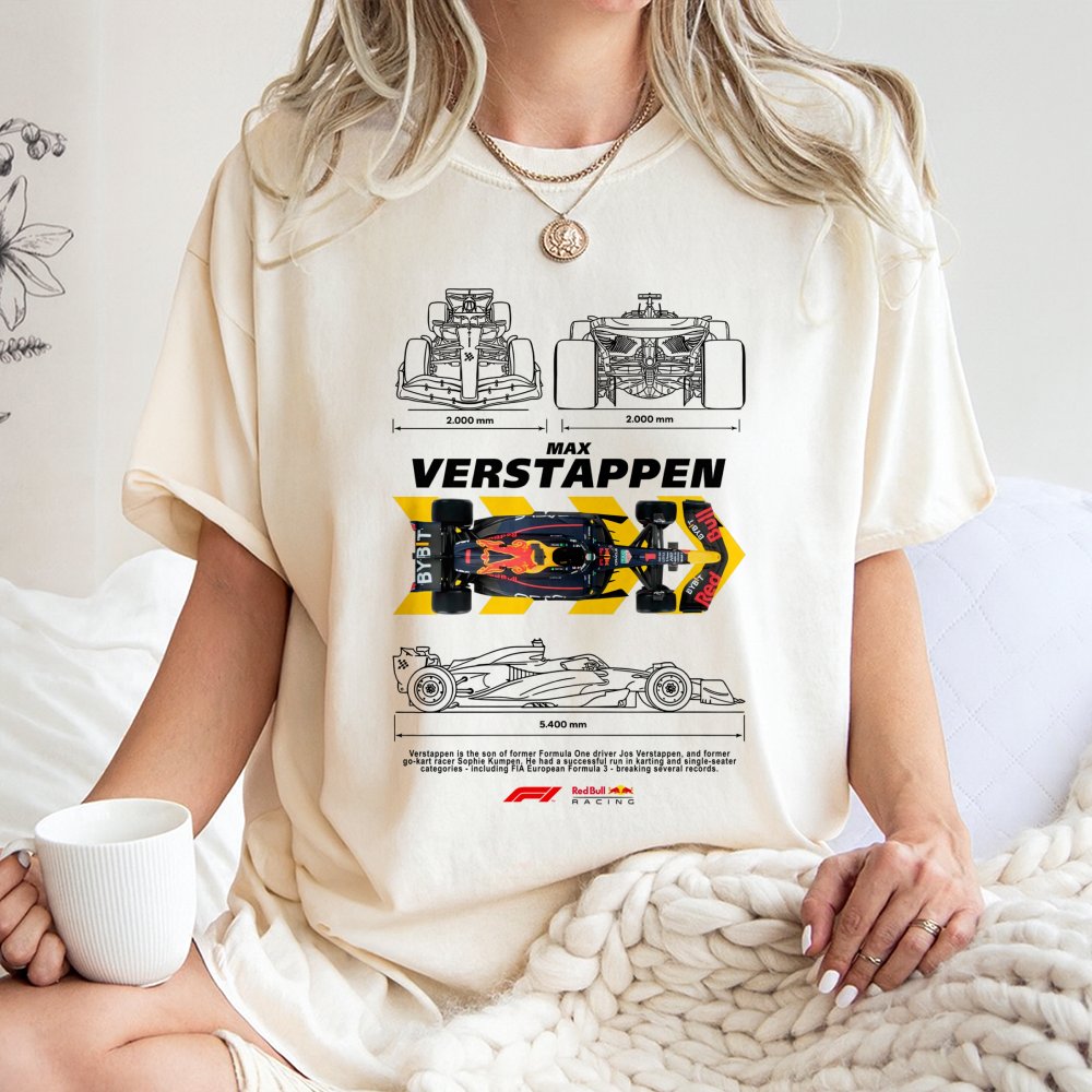 Max Verstappen F1 T-Shirt | Technical Race Car Blueprint Graphic | Premium 100% Cotton | Motorsport Fan Gift for Men and Wome