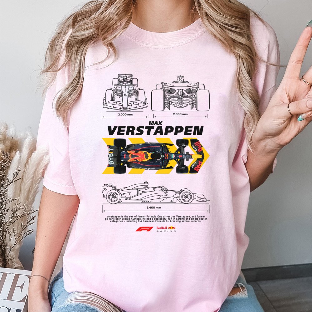 Max Verstappen F1 T-Shirt | Technical Race Car Blueprint Graphic | Premium 100% Cotton | Motorsport Fan Gift for Men and Wome