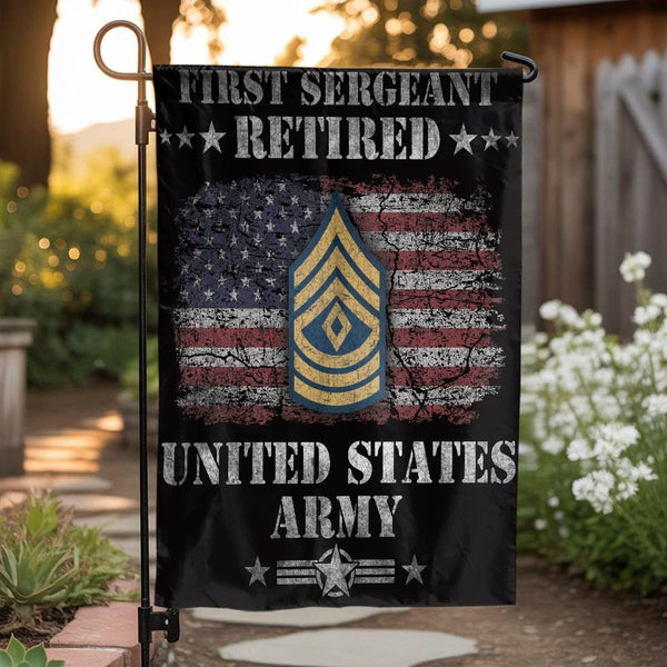 First Sergeant Retired Garden Flag | U.S. Army Veteran Patriotic Yard Decor | Weather-Resistant Premium Polyester | Military 