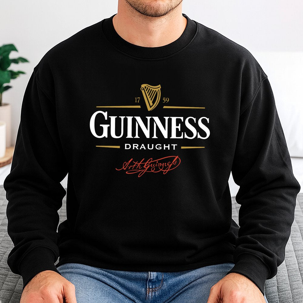 Guinness Draught Graphic Sweatshirt | Vintage Irish Beer Logo Print | Premium Cotton Blend Crewneck | Comfortable Pub Style G