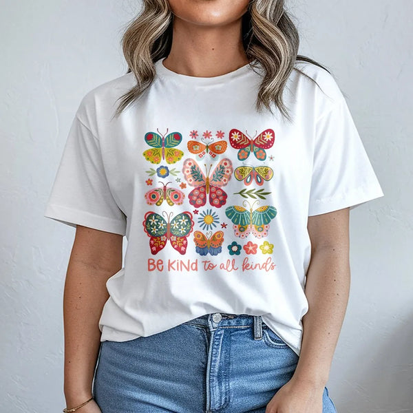 Be Kind Butterfly T-Shirt | Boho Floral Cottagecore Graphic | Soft Cotton Blend Sweatshirt | Inspirational Positive Message G