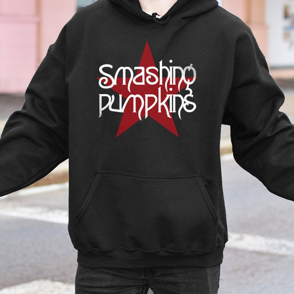 Smashing Pumpkins Logo Hoodie | Red Star Graphic Print | Premium Cotton-Blend Fleece | Alternative Rock Music Fan Gift